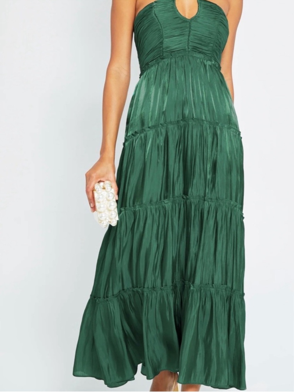 O. P. T. East Midi Dress Green Ruched Tie Front Halter Size Small - Picture 4 of 13
